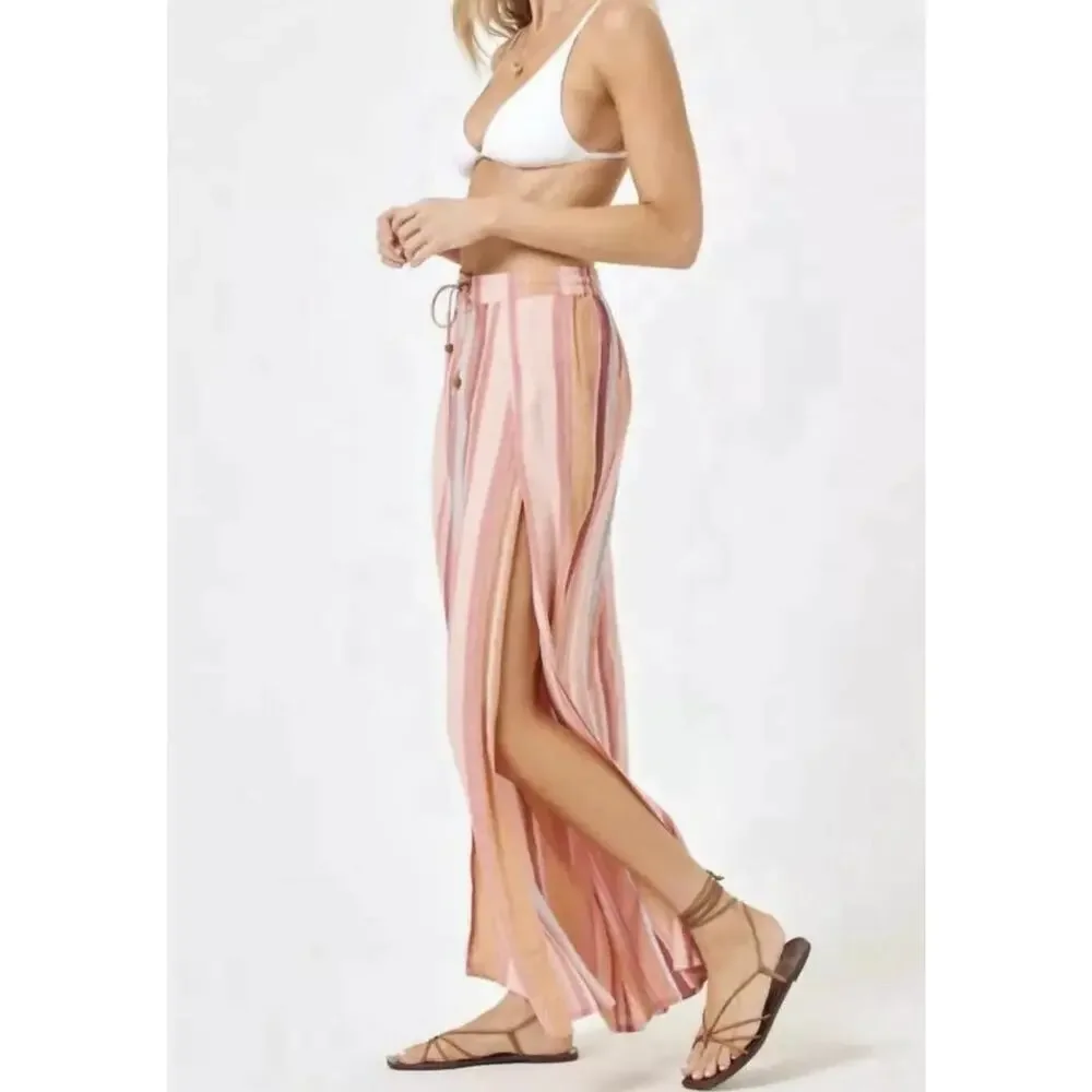 NWT L. Space Stripe Front Slit Split Leg Cali Pants Size S - Picture 1 of 11